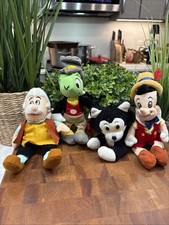 Disney Store PINOCCHIO Bean Bag Plush Lot of 4 Jiminy Cricket Figaro Geppetto