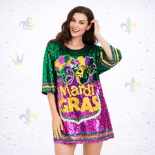 Women's Mardi Gras Twin Jesters Sequin Party Dress