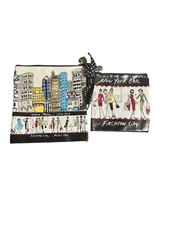 2 Brighton Makeup ClutchesZipper Charm New York Chic Fashion City Coated Canvas