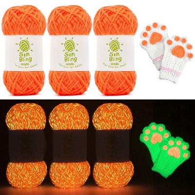 Crochet Yarn Glow in The Dark, Luminous 3 Pack of 5.29Oz/230Yards Acrylic Yar...