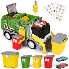 Large Garbage Truck Toy Set,Friction Powered Toys Cars with Trash Bins, Dumps...