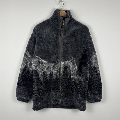 Mountain Wolf Teddy Native Habitat Vintage Fleece Jacket Polar Animals Gray Sz S
