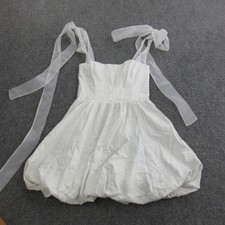 Reformation Dress Womens 2 White Tie Strap Fit Flare Bubble Hem Mini Sundress