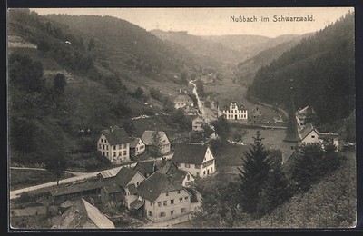 AK Nußbach / Schwarzwaldbahn, Ortsansicht mit Kirche und Talumgebung 