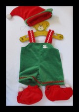 Build A Bear Workshop Christmas Helper Outfit Overalls Green Red Velour