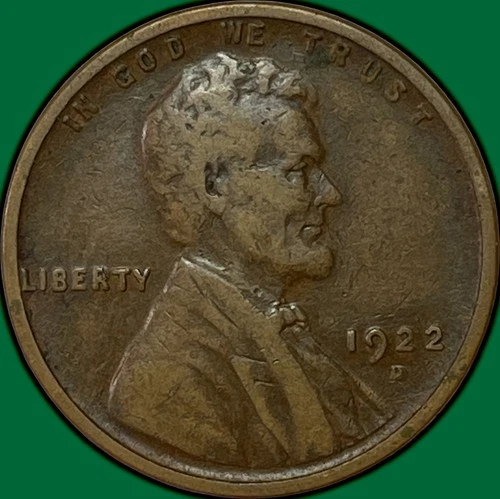 1922-D Lincoln Wheat Cent Very Fine VF Coin, Minor Corrosion #34826