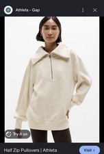 Athleta Women's Ottoman Rib 1/4 Zip Sweater Size S Beige Oversized Long Sleeve