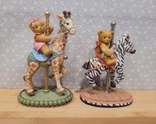 1999 Vintage Cherished Teddies Bear Zebra  Giraffe Carousel Horse Figurine Set