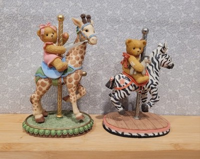 1999 Vintage Cherished Teddies Bear Zebra & Giraffe Carousel Horse