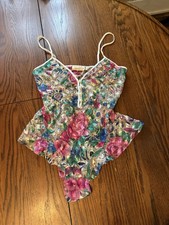 VTG 90s Victorias Secret Gold Label Floral Teddy Bodysuit Lingerie Size P