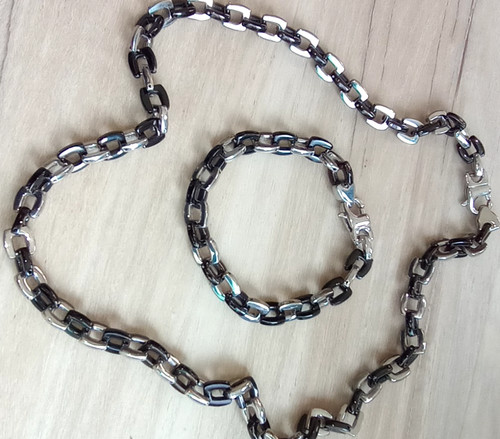 Sarah Beth necklace/bracelet set, stainless steel, black/silver 24"/8.7