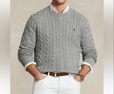 Vintage Polo Ralph Lauren Gery Cotton Cable Knit V-Neck Sweater Men XL Pullover