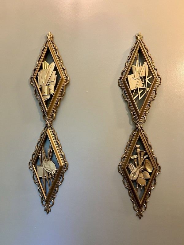 Syroco Hollywood Regency Wall Plaques, Set Of 4, MCM Art/Music/Literature/Archit