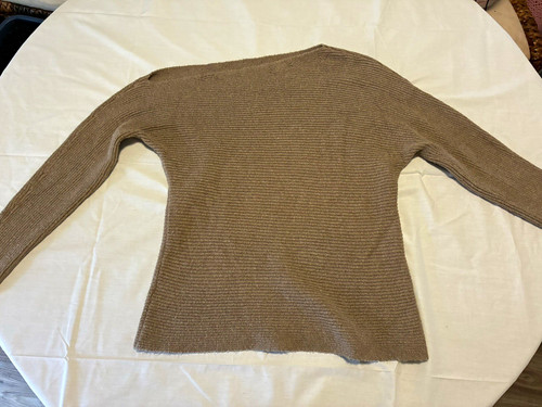 Treasure & Bond Women's Brown Ribbed Knit Crew Neck Pullover Sweater Cotton M