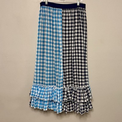 Anthropologie Eva Franco Maxi Skirt Lynsey Gingham Navy/Light Blue Tiered Flowy