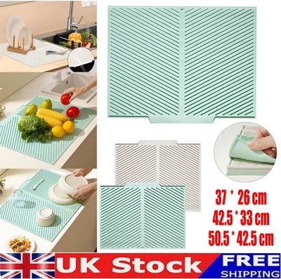 Silicone Dish Draining Mat Kitchen Pans Washing Up Drainer Tray Drying Pad Board