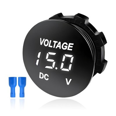 DC 12V 24 V Voltmeter Gauge, Car LED Digital Display Round Panel Voltage Gaug...