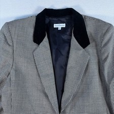 David Brooks Women's Wool Houndstooth Blazer 18 Velvet Collar Made in USA