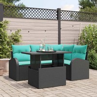 Poly Rattan Gartensofa Set 5-Tlg Mit Kissen Schwarz