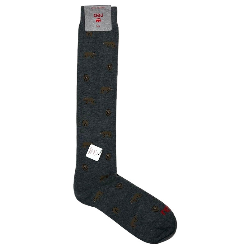 Mens Long Socks Red Gray With Bear One Size 64514G 15390₽