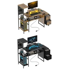 HOMCOM 56" Computer Desk with LED Lights, PC Desk with Monitor Stand