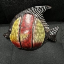 MID CENTURY MODERN STYLE SCULPTURAL METAL ANGEL FISH STAINED GLASSLAMP SHADE VTG