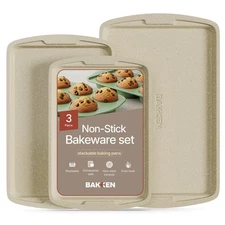 Bakken Swiss Cookie Sheet 3 Piece Set - Non-Stick, Stackable Baking Pans, Whi...