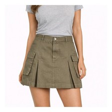 Dear John Olive Green Cargo Pleated Mini Skirt Cotton Utility Sz 29 DKM81C139EVE