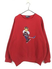 Polo Bear Hockey Ralph Lauren Vintage Sweatshirt Red Size L Rare Limited