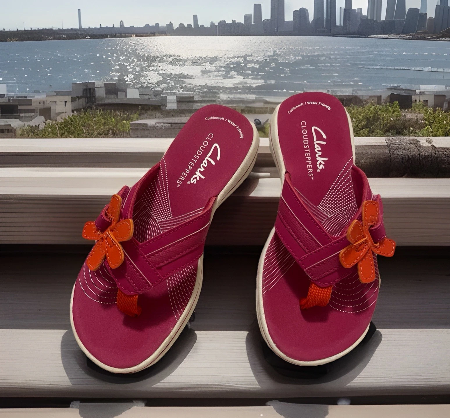 Sandalo infradito Clarks Cloudsteppers bambina bambino Brinkley Aria rosa taglia 12 nuovo