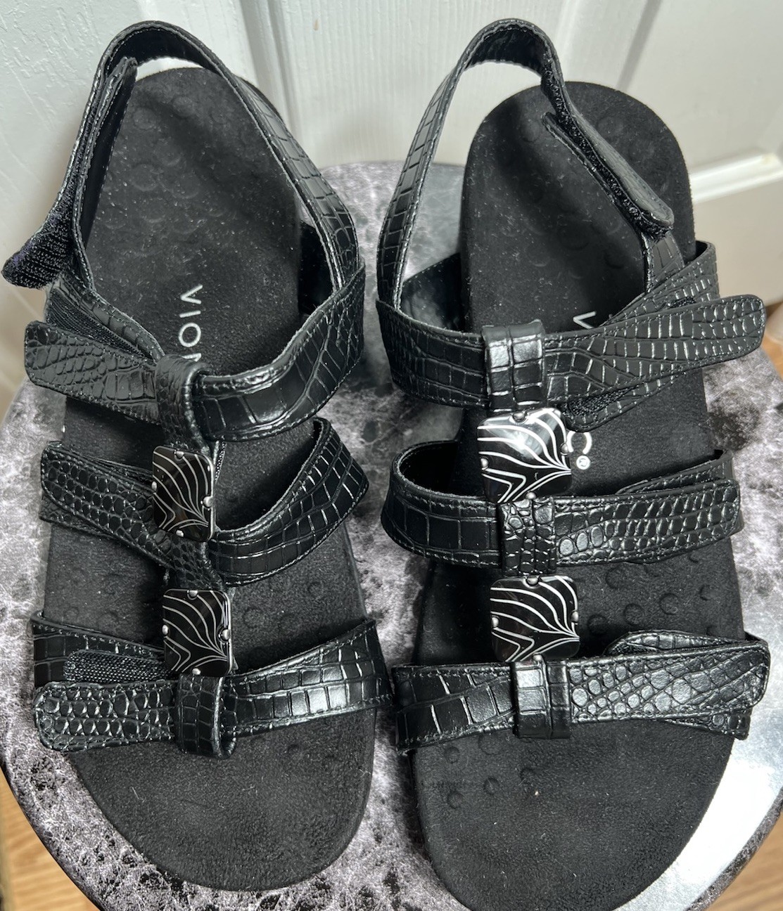 Vionic Amber Adjustable Black Leather Croc Emboss… - image 3