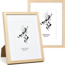 Yaetm 8x10 Picture Frame Matted to 5x7 Set of 2, Natural Solid Oak Wood Photo...