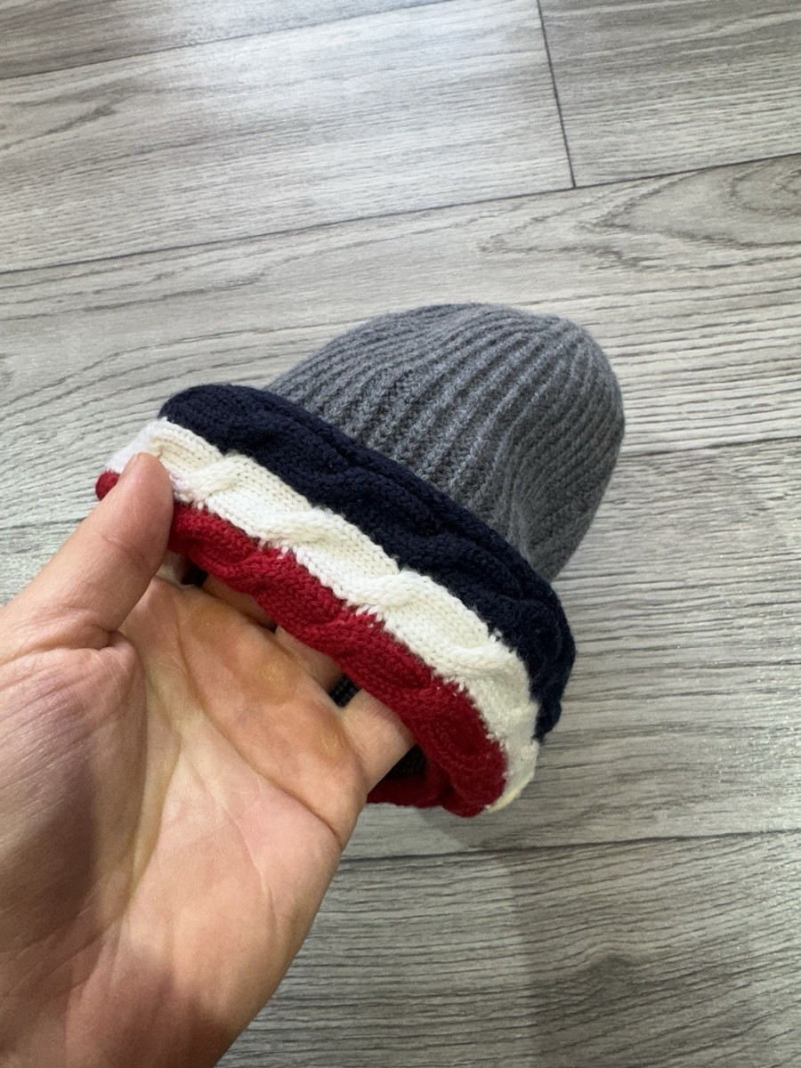 Moncler Tricolor Wool Beanie Hat Logo Patch Red Blue Gray  display picture 3