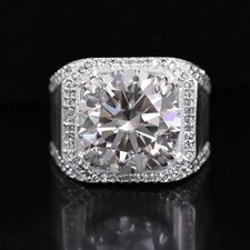 Anillo solitario solitario de diamantes blancos de 9,40 quilates raro de plata 925 para hombre talla US 10