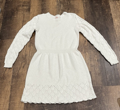 Girls CAT & JACK  Size XL 14 Sweater Dress Ivory Sparkle Gold Soft Knit