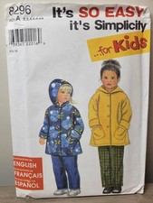 Hooded Jacket Pants Child's 2 3 4 5 6 6X Uncut Easy Pattern Simplicity 8296