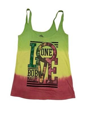 Catch A Fire Bob Marley Sz M One Love Rasta Yellow Green Red Dip Dye Tank Top