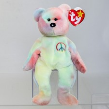 TY Beanie Baby - PASTEL PEACE the Ty-Dyed Bear Green/Pink  8.5 inch  MWCT 