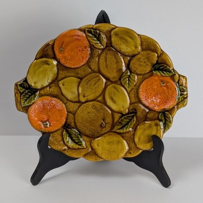 ESSEL Japan Vintage Majolica Fruit Plate   Ceramic Oranges & Lemons   10  Wall D