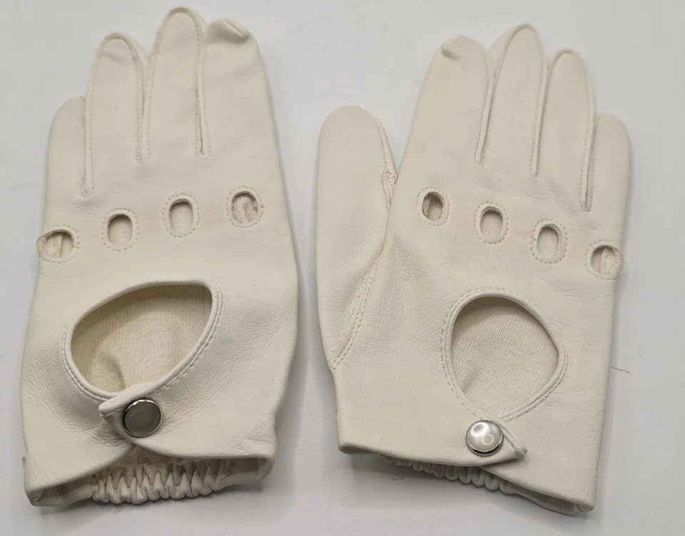 Guantes de conducción de cuero crema Fownes de colección recorte muñeca a presión para mujer XS/pequeños Foto 4 de 4