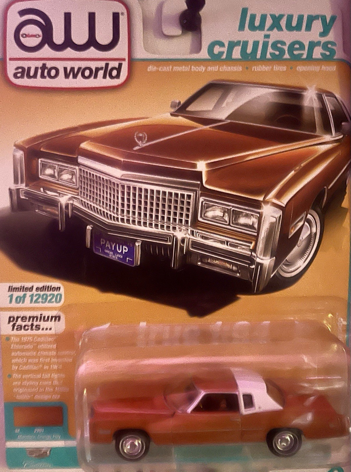AUTO WORLD 1975 CADILLAC ELDORADO 1:64 1 OF 12920 ORANGE NEW