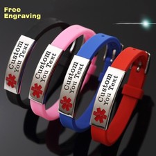 Personalized Medical alert ID Bracelet Silicone Emergency Wristband SOS Bangles