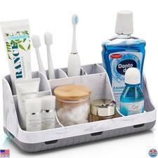 Marble Bathroom Organizer - 7 Slot Toothbrush  Toothpaste Holder, Grey