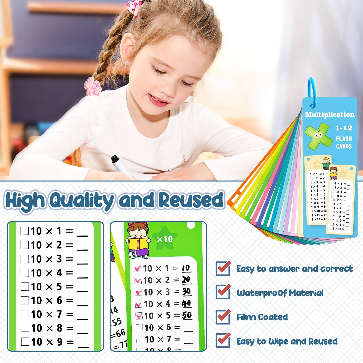 1-12 Multiplication Flash Cards, Large Math Table Flashcards, Including ...