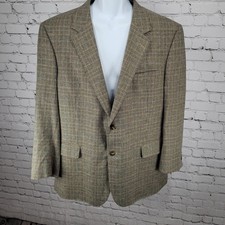 Jos A Bank Tan Silk Wool Blend Houndstooth Notch Blazer Sport Coat Size 46R