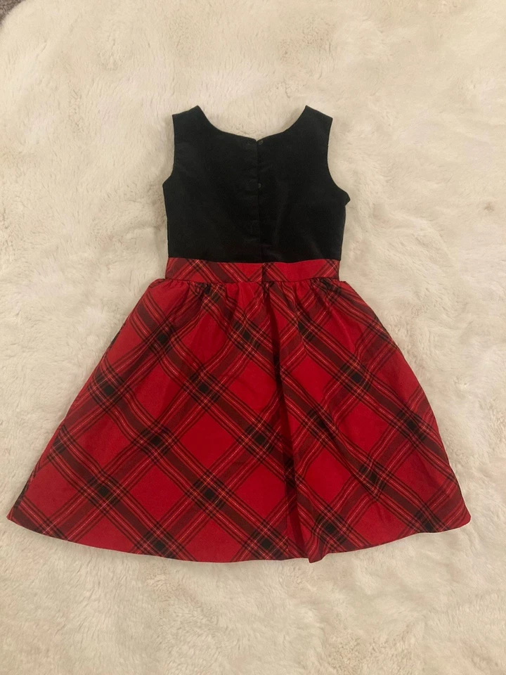 Elegante Vestido de Vacaciones Gymboree Negro Terciopelo Rojo a Cuadros Elegante Niñas Talla 10 Foto 2 de 4