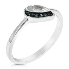 1/20 cttw Blue Diamond Pear Ring .925 Sterling Silver with Rhodium Size 7
