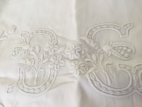 France (1) Standard Sham French Embroidery 100% Linen Handmade Rare Unique DC - Picture 11 of 11