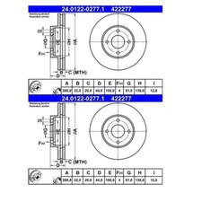 2x ATE 24.0122-0277.1 Bremsscheibe 260mm für Nissan Micra IV K13K K13KK Note E12