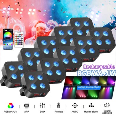 Rechargeable Par Light RGBWA UV Battery Powered Wireless LED DMX APP DJ Uplights